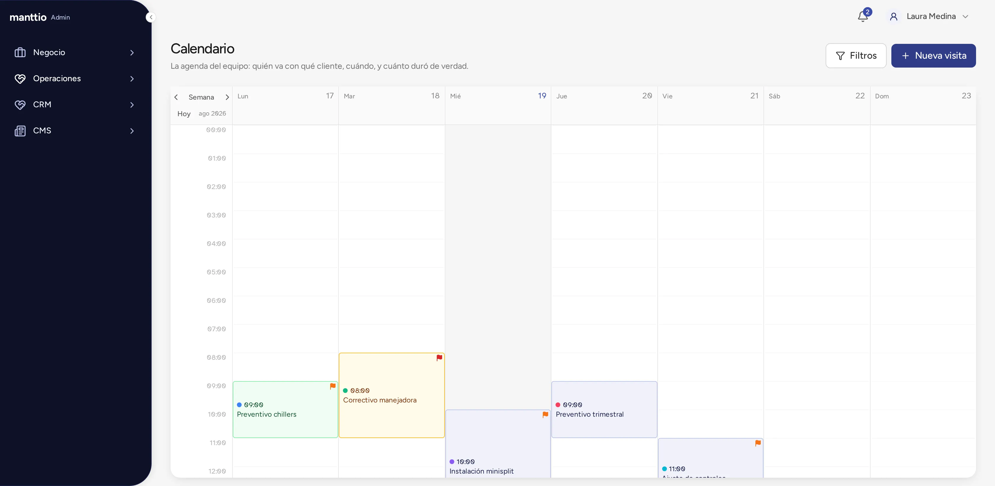 Calendario en Manttio